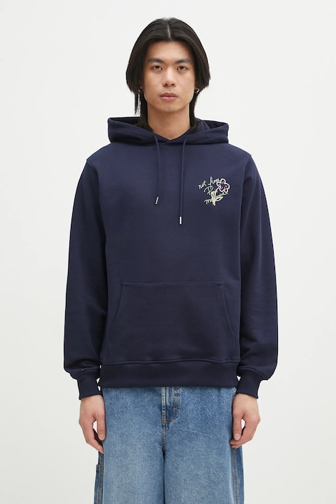 Памучен суичър Drôle de Monsieur Le Hoodie Slogan Esquisse в тъмносиньо с качулка с апликация G-HO150-CO127-NY