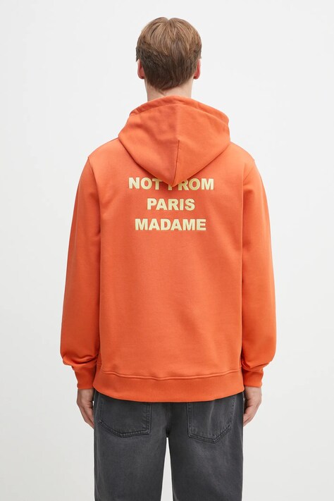 Βαμβακερή μπλούζα Drôle de Monsieur Le Hoodie Slogan χρώμα: πορτοκαλί, με κουκούλα, G-HO162-CO127-RT