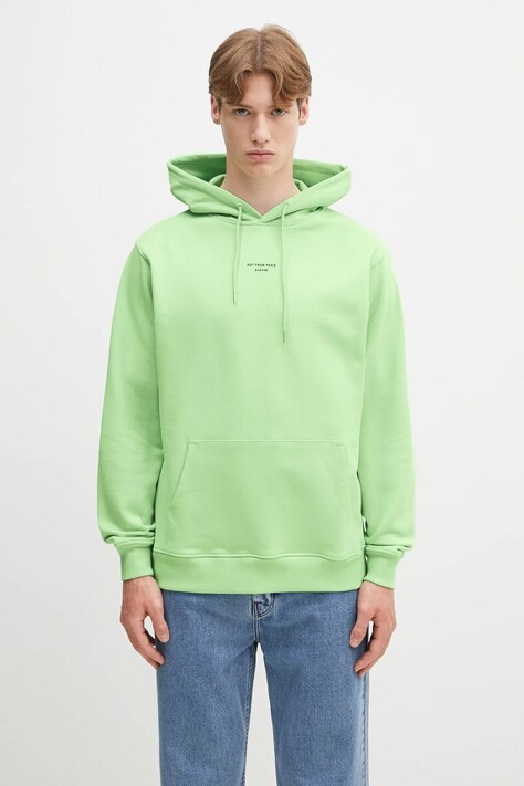 Хлопковая кофта Drôle de Monsieur Le Hoodie Slogan Classique мужская цвет зелёный с капюшоном с принтом G-HO161-CO127-LGN
