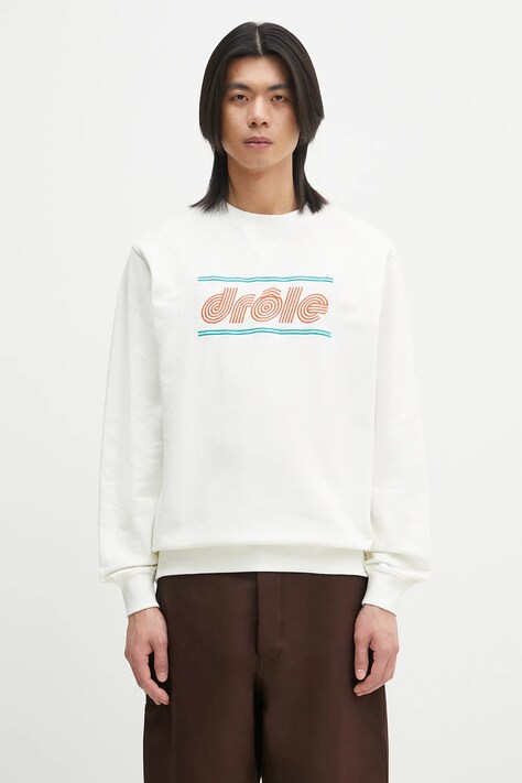 Bavlněná mikina Drôle de Monsieur Le Sweatshirt Pique Tennis pánská, bílá barva, s aplikací, G-SW164-CO162-OW
