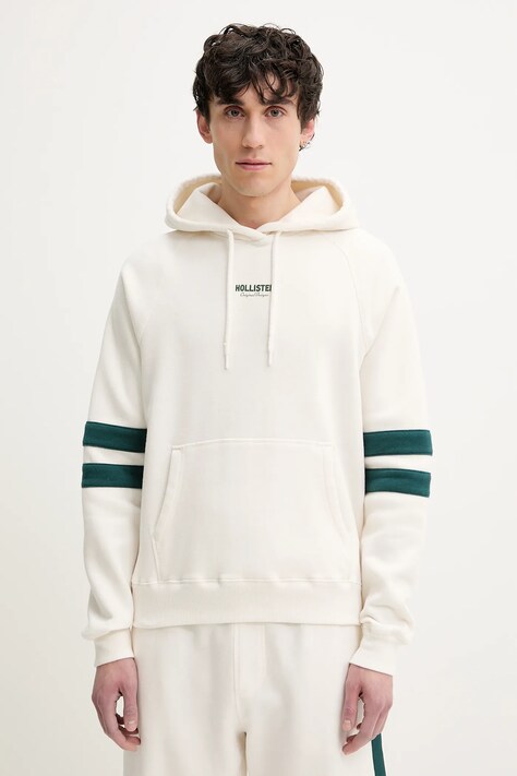 Суичър Hollister Co. в бежово с качулка с апликация KI322-5006