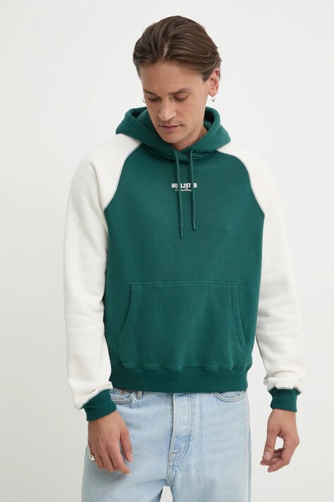 Mikina Hollister Co. pánská, zelená barva, s kapucí, vzorovaná, KI322-5006