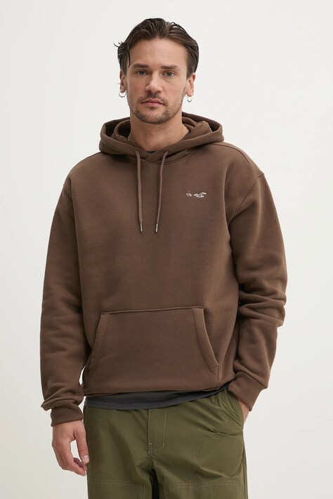 Hollister Co. bluza męska kolor brązowy z kapturem gładka KI322-5034