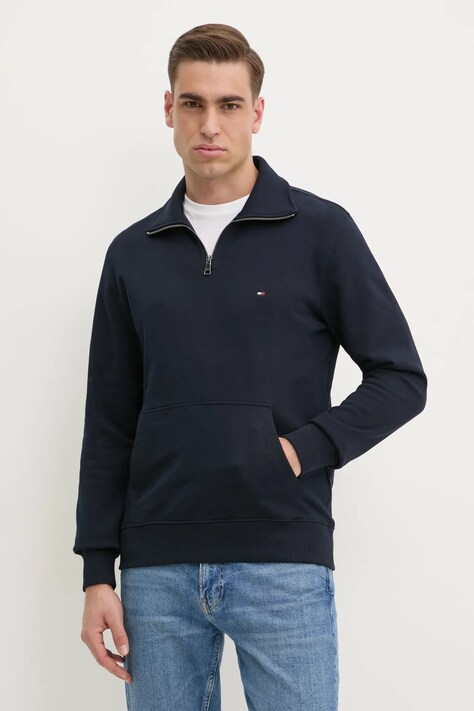 Tommy Hilfiger hanorac de bumbac barbati, culoarea albastru marin, neted, MW0MW37238