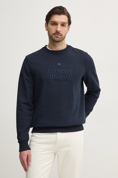 Bavlněná mikina Tommy Hilfiger pánská, tmavomodrá barva, s aplikací, MW0MW38670