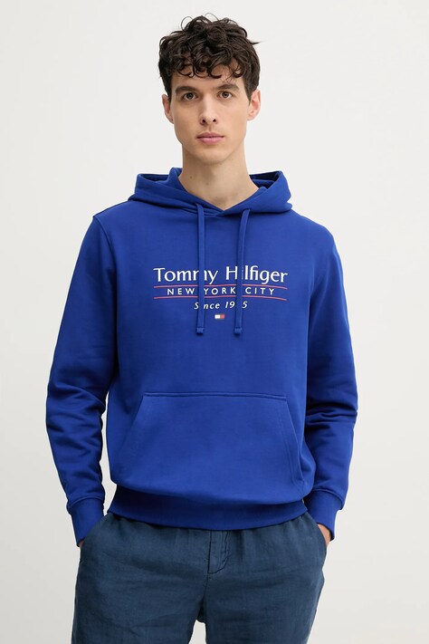 Tommy Hilfiger hanorac de bumbac barbati, cu glugă, cu imprimeu, MW0MW38672