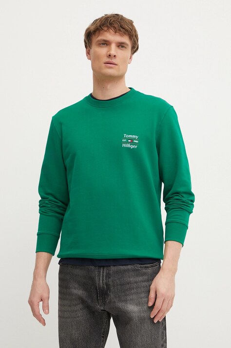 Tommy Hilfiger hanorac de bumbac barbati, culoarea verde, cu imprimeu, MW0MW38673