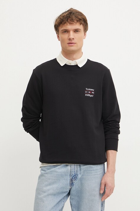 Tommy Hilfiger hanorac de bumbac barbati, culoarea negru, cu imprimeu, MW0MW38673