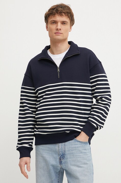 Bavlněná mikina Tommy Hilfiger pánská, tmavomodrá barva, vzorovaná, MW0MW39303