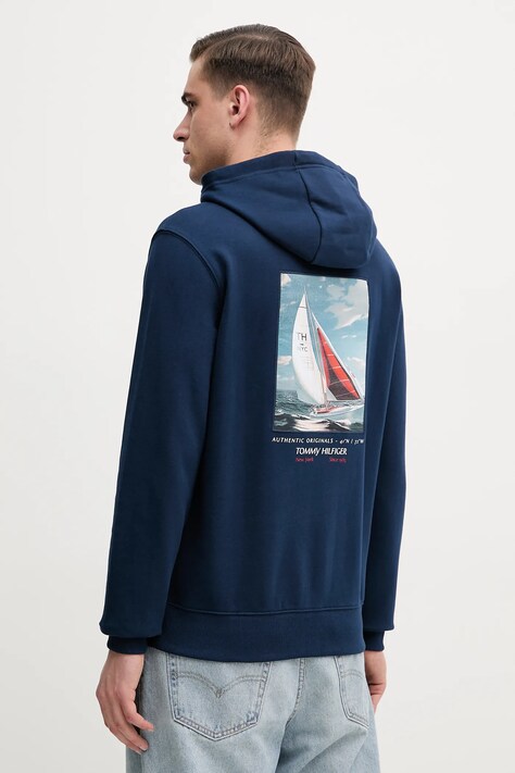 Βαμβακερή μπλούζα Tommy Hilfiger χρώμα: ναυτικό μπλε, με κουκούλα, MW0MW39151