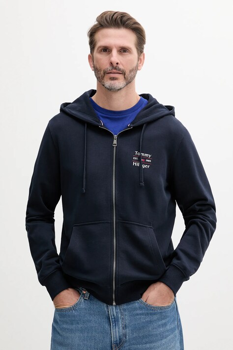 Бавовняна кофта Tommy Hilfiger чоловіча колір синій з капюшоном однотонна MW0MW39250