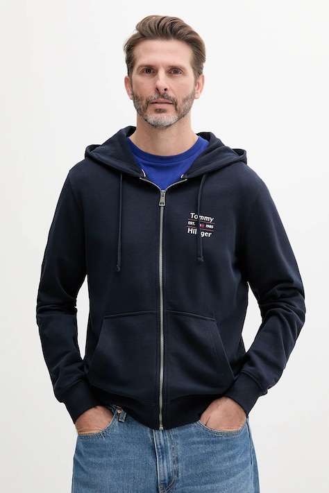 Βαμβακερή μπλούζα Tommy Hilfiger χρώμα: ναυτικό μπλε, με κουκούλα, MW0MW39250