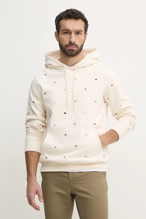 Bavlněná mikina Tommy Hilfiger pánská, béžová barva, s kapucí, s aplikací, MW0MW39310