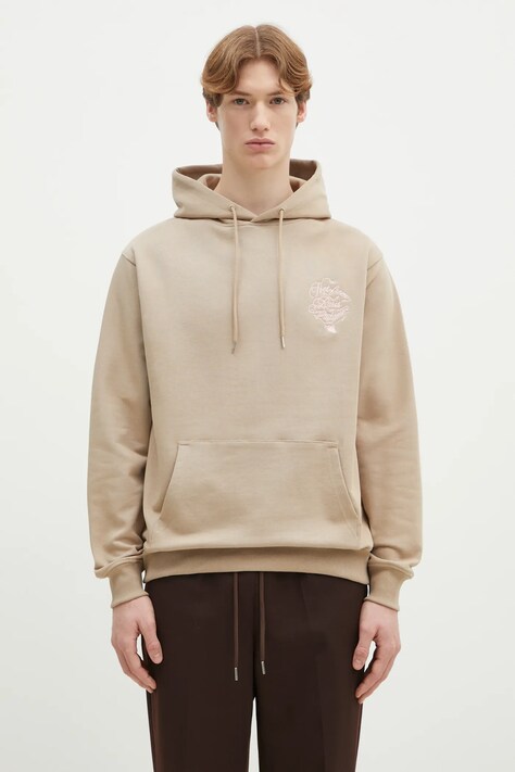 Бавовняна кофта Drôle de Monsieur Le Hoodie Slogan Vignes чоловіча колір бежевий з капюшоном з аплікацією F-HO175-CO127-BG