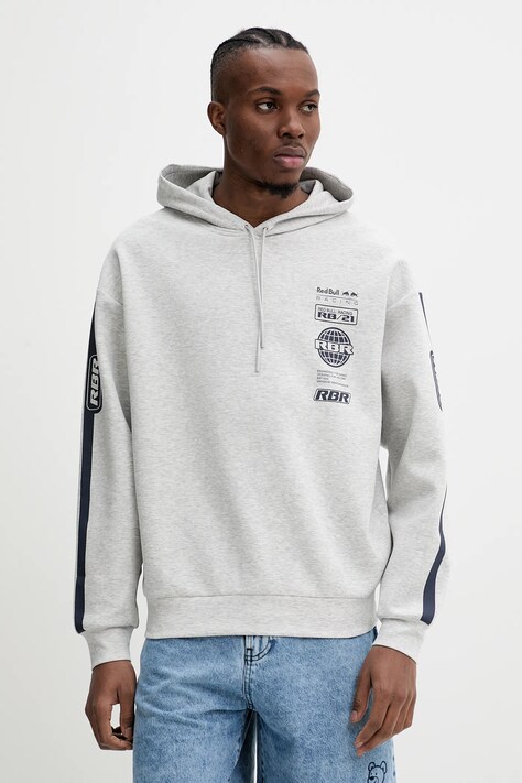 Red Bull Racing x Pepe Jeans bluza LOGO STACK HOODY barbati, culoarea gri, cu glugă, cu imprimeu, RM580013