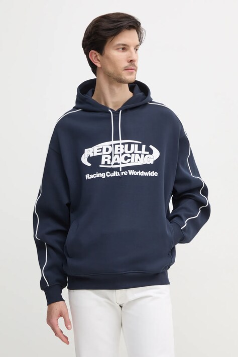 Mikina Red Bull Racing x Pepe Jeans LOGO PIPING HOODY pánská, tmavomodrá barva, s kapucí, s potiskem, RM580014