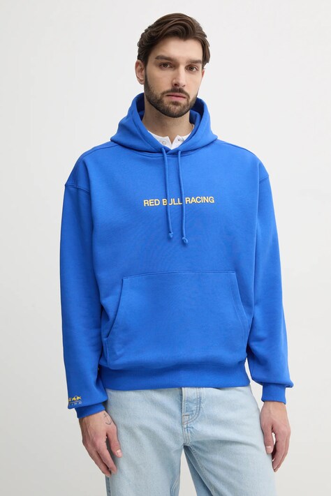 Red Bull Racing x Pepe Jeans bluza bawełniana BREAKING RECORDS HDY męska kolor niebieski z kapturem z nadrukiem RM580021