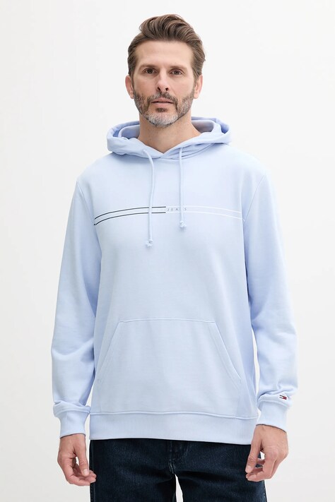 Tommy Jeans felpa in cotone uomo colore blu con cappuccio DM0DM20847