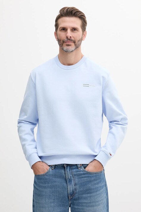 Bavlněná mikina Tommy Jeans pánská, modrá barva, s potiskem, DM0DM20849