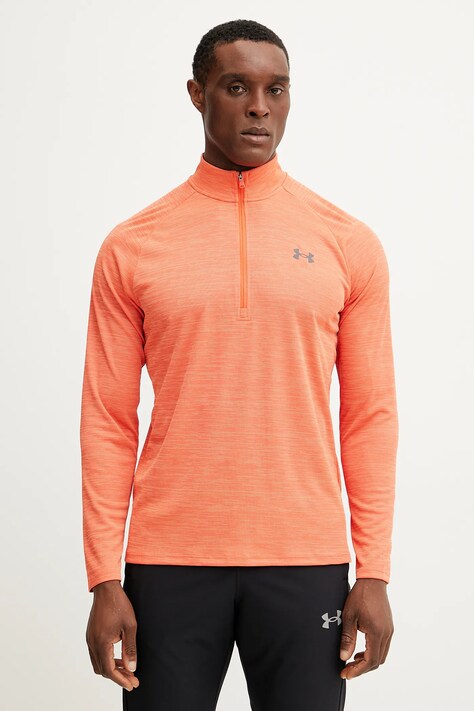 Under Armour bluză de trening Tech Textured culoarea portocaliu, cu imprimeu, 1382797