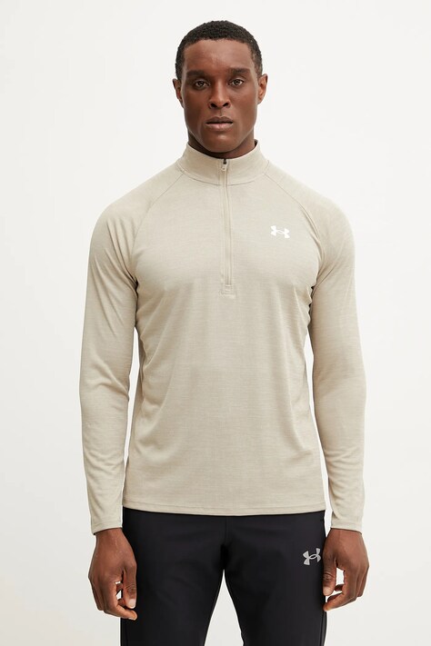 Under Armour bluză de trening Tech Textured culoarea bej, cu imprimeu, 1382797