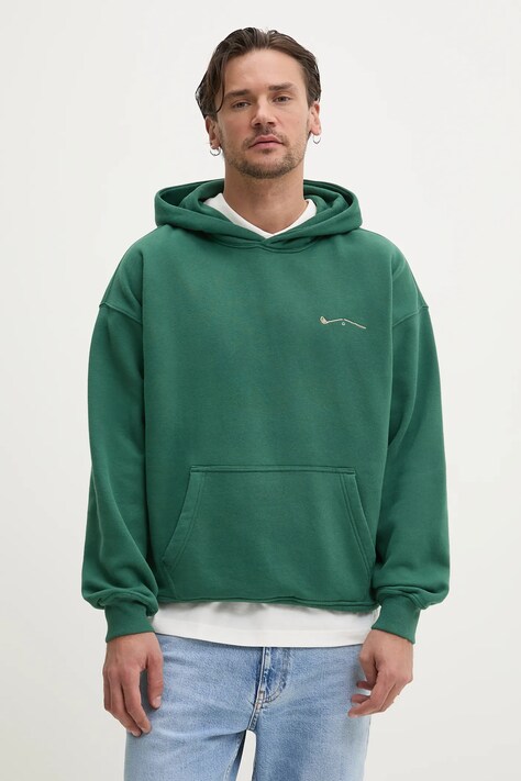Mikina Abercrombie & Fitch pánská, zelená barva, s kapucí, s aplikací, KI122-5215