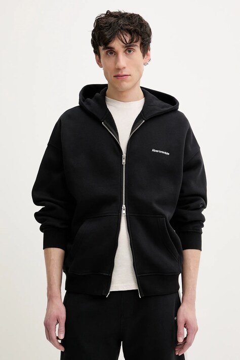 Суичър Abercrombie & Fitch в черно с качулка с апликация KI175-5120