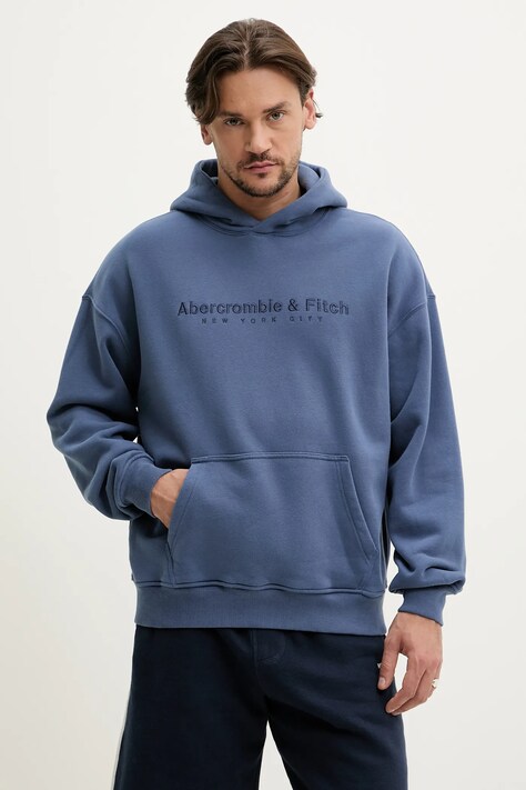 Mikina Abercrombie & Fitch pánská, modrá barva, s kapucí, hladká, KI175-5121