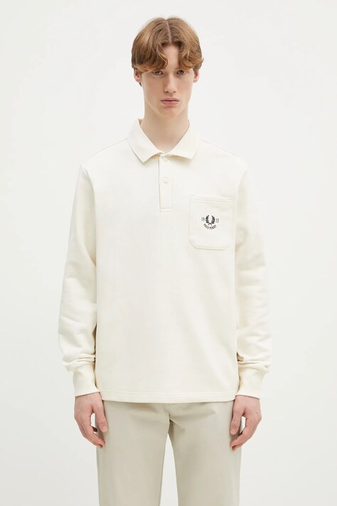 Fred Perry bluza bawełniana męska kolor beżowy z aplikacją M9846.560