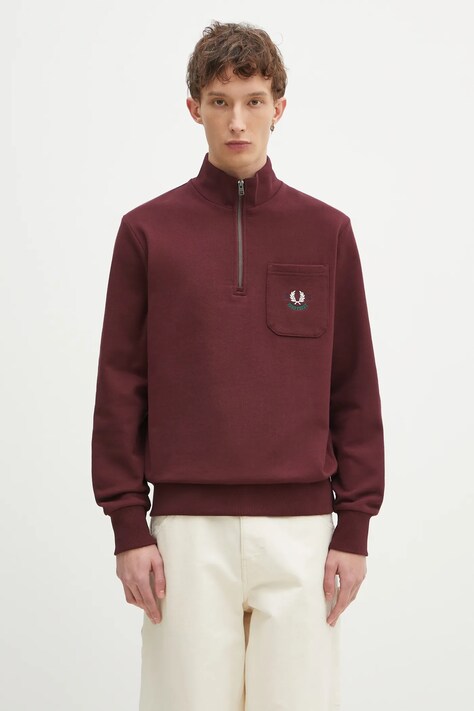 Fred Perry hanorac de bumbac barbati, culoarea bordo, cu imprimeu, M9847.K22