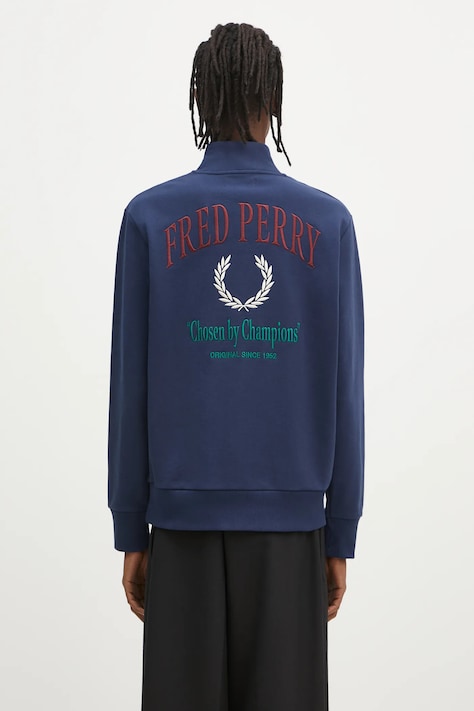 Bavlněná mikina Fred Perry pánská, tmavomodrá barva, s aplikací, M9847.X86