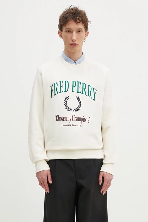 Бавовняна кофта Fred Perry чоловіча колір бежевий з аплікацією M9891.560