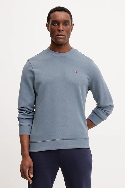 Памучен суичър Napapijri Balis Crew в синьо с изчистен дизайн NP0A4H89G1Y1