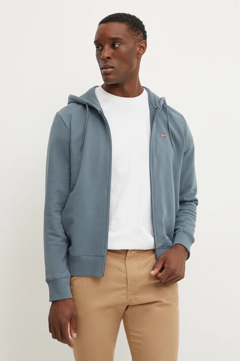 Bavlněná mikina Napapijri Balis pánská, šedá barva, s kapucí, hladká, NP0A4HHVG1Y1