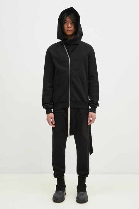 Rick Owens cotton sweatshirt Mountain men's black color hooded smooth DU01E3286.F