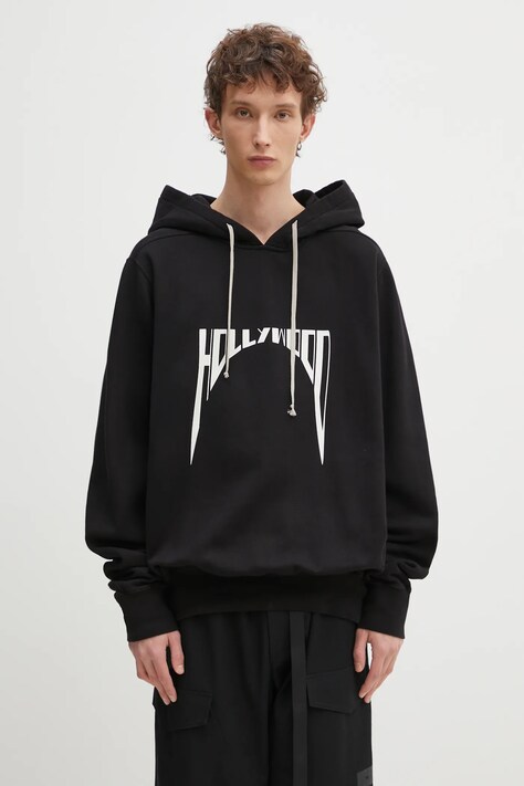 Rick Owens cotton sweatshirt Oversized men's black color hooded with a print DU01E3262.FEP2P
