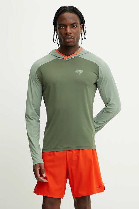 Dynafit felpa outdoor Traverse Sun uomo colore verde con cappuccio 08.0000071879