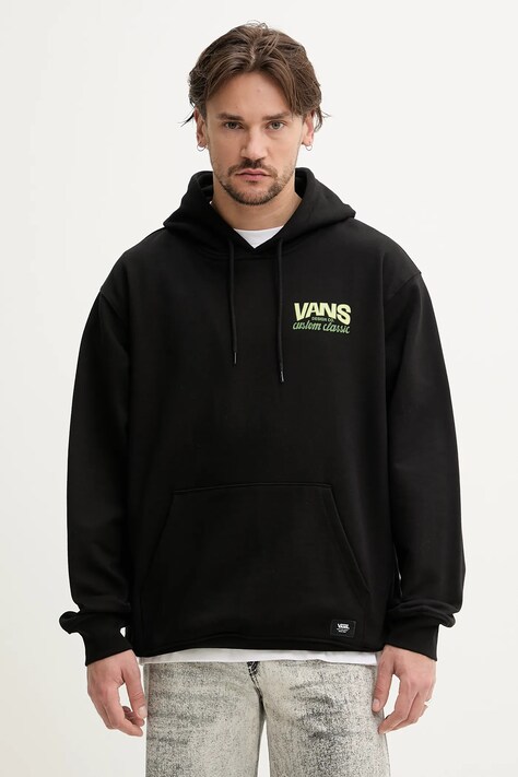 Vans hanorac de bumbac bărbați, culoarea negru, cu glugă, cu imprimeu, VN000NHRBLK1