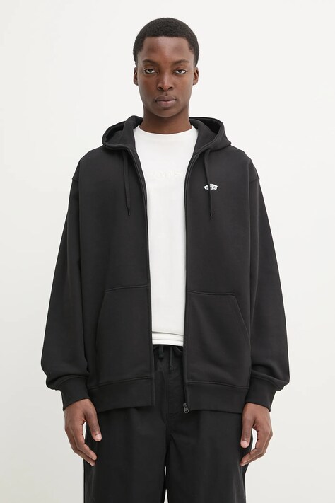 Vans hanorac de bumbac barbati, culoarea negru, cu glugă, cu imprimeu, VN000P53Y281