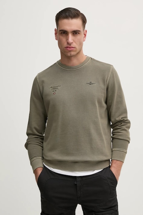 Bavlněná mikina Aeronautica Militare pánská, zelená barva, s aplikací, FE1991F583