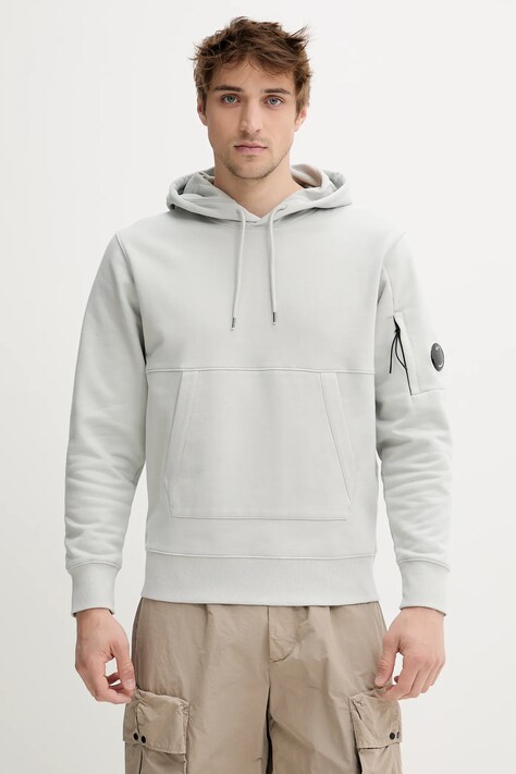 Bavlněná mikina C.P. Company pánská, šedá barva, s kapucí, hladká, 18CMSS024A005086W