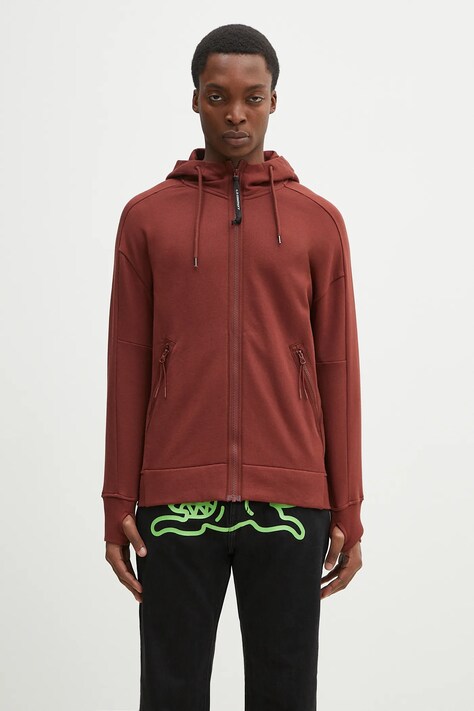C.P. Company cotton sweatshirt men's orange color hooded smooth 18CMSS028A005086W