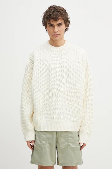 Свитер с примесью шерсти MKI MIYUKI ZOKU Chunky Rib Knit Crewneck мужской цвет бежевый тёплый CHUNKY.RIB.KNIT.CREWNE.