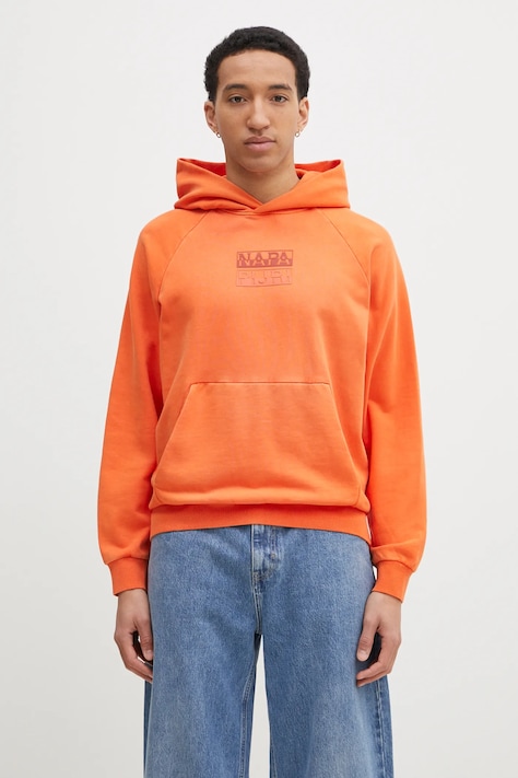 Napapijri felpa in cotone B-Cortona uomo colore arancione con cappuccio NP0A4ICAA001