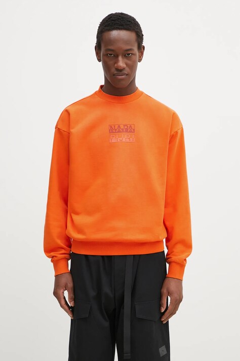 Pamučna dukserica Napapijri B-Cortona za muškarce, boja: narančasta, s tiskom, NP0A4ICBA001