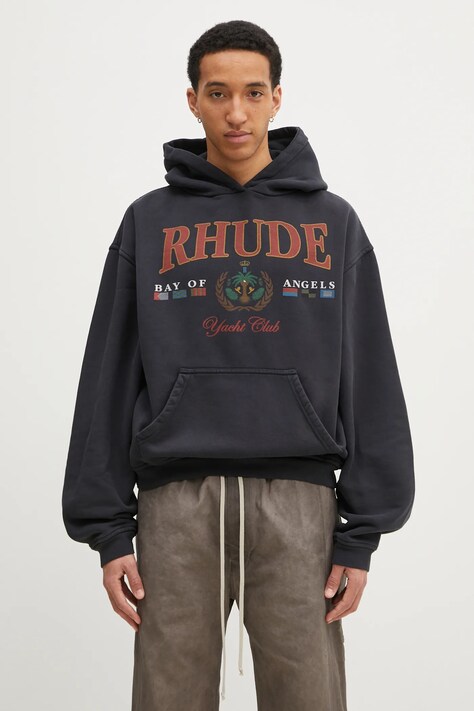 Бавовняна кофта RHUDE Bay Of Angels чоловіча колір сірий з капюшоном з принтом RHPS25HO01012