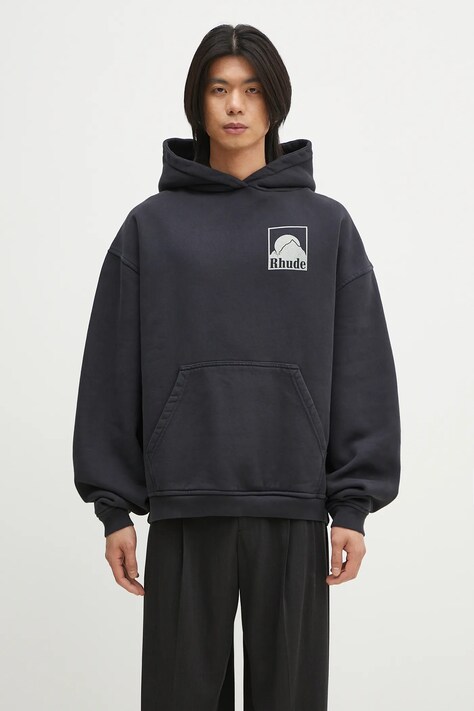 Бавовняна кофта RHUDE Moonlight Badge чоловіча колір синій з капюшоном з принтом RHPS25HO05012