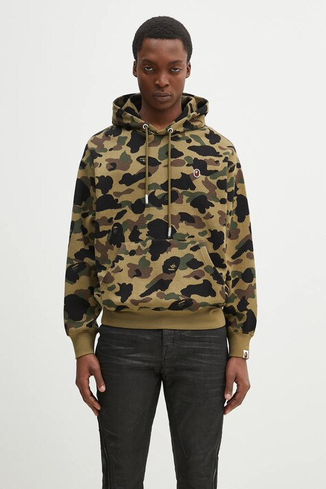 Хлопковая кофта A Bathing Ape 1St Camo Jacquard One Point мужская цвет зелёный с капюшоном узор 1L30114302