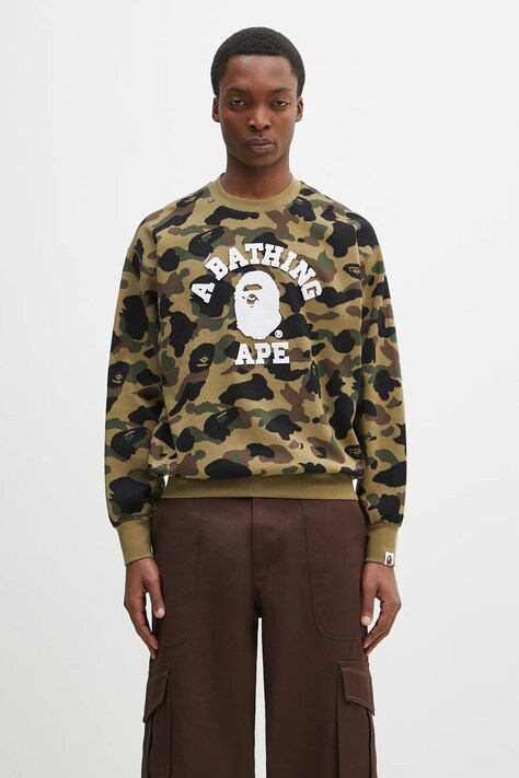 Хлопковая кофта A Bathing Ape 1St Camo Jacquard College мужская цвет зелёный узор 1L30113307