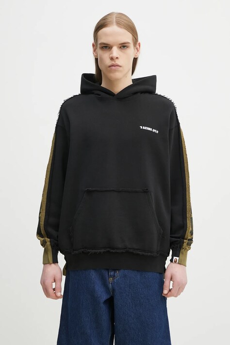 Кофта A Bathing Ape 1St Camo Blocking Raw Edge мужская цвет чёрный с капюшоном узор 1L30114313